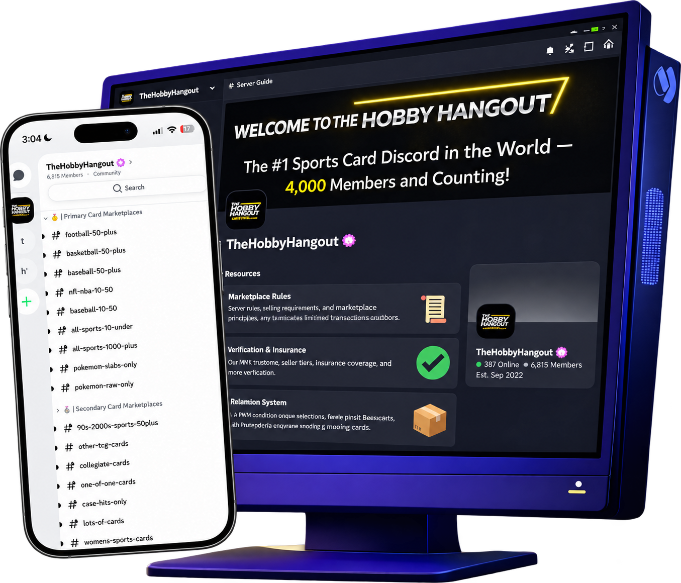 The Hobby Hangout Discord server on phone and desktop